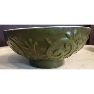Vintage Haeger Pottery Bowl Planter Avocado Green Pedestal Footed MCM USA